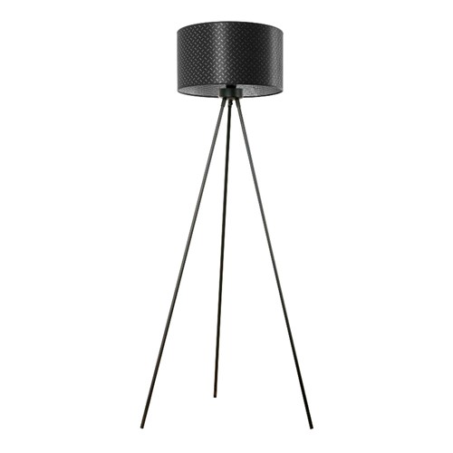Lampa podłogowa Prias B glamour czarna stojąca abażur trójnóg