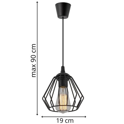 Loftowa lampa wisząca Deo 1 druciana czarna żyrandol do kuchni