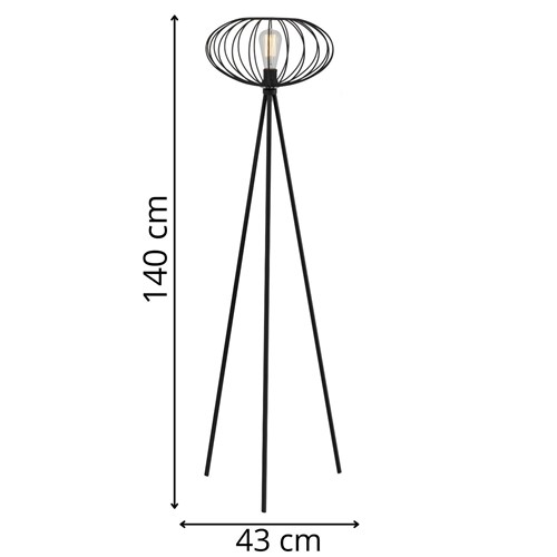 Loftowa lampa podłogowa Elisa czarna druciany abażur trójnóg